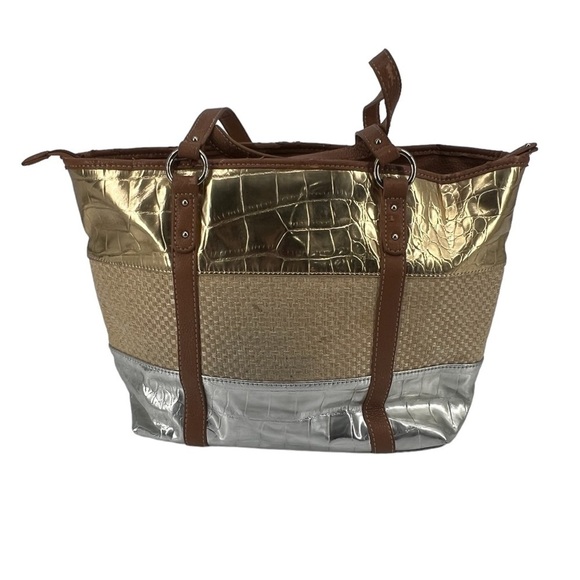 Nine West Gold Silver Shoulder Bag Purse - Picture 3 of 7